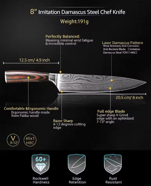 Premium Damascus Kitchen Knife Set