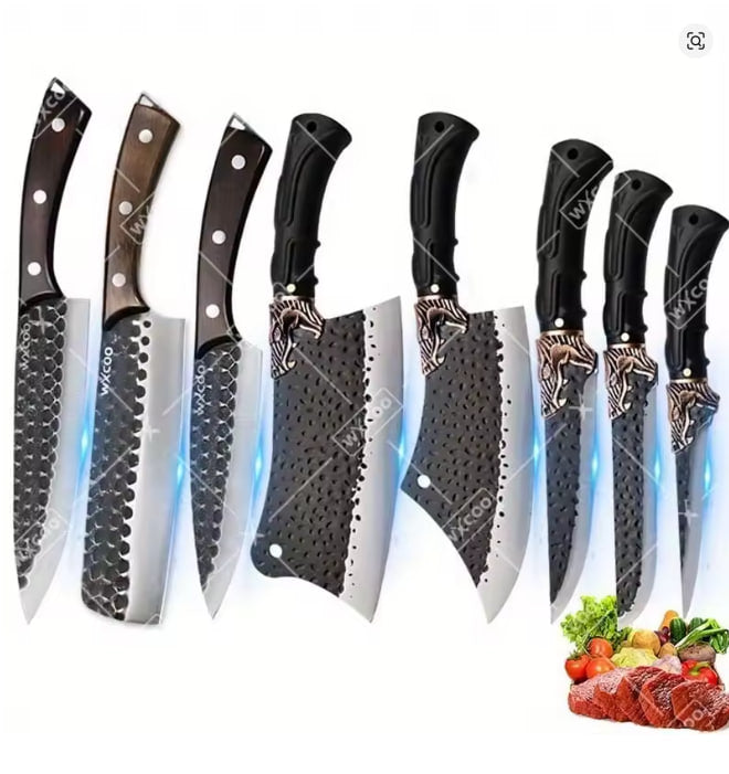 8PCS Professional Kitchen Chef Knife Set Stainless Steel Forged for Cooking Meat Vegetable Fish Utility Cutting