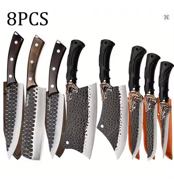 8PCS Professional Kitchen Chef Knife Set Stainless Steel Forged for Cooking Meat Vegetable Fish Utility Cutting