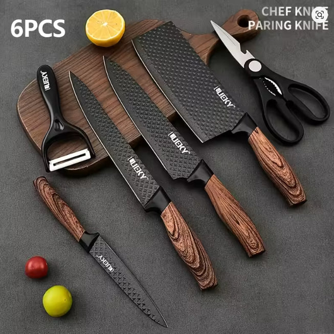 Professional 6-piece kitchen knife set, including chef knife, slicing knife, scraper and scissors, gift box