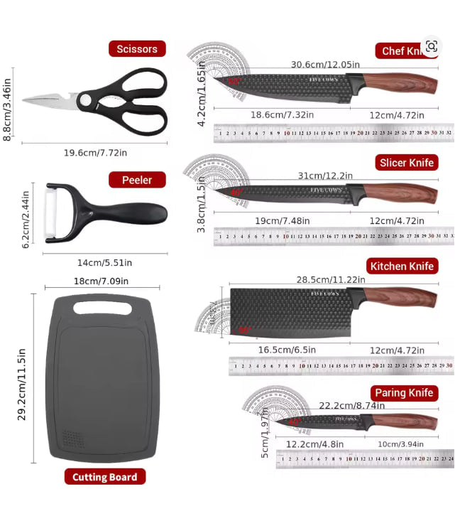 Professional 6-piece kitchen knife set, including chef knife, slicing knife, scraper and scissors, gift box