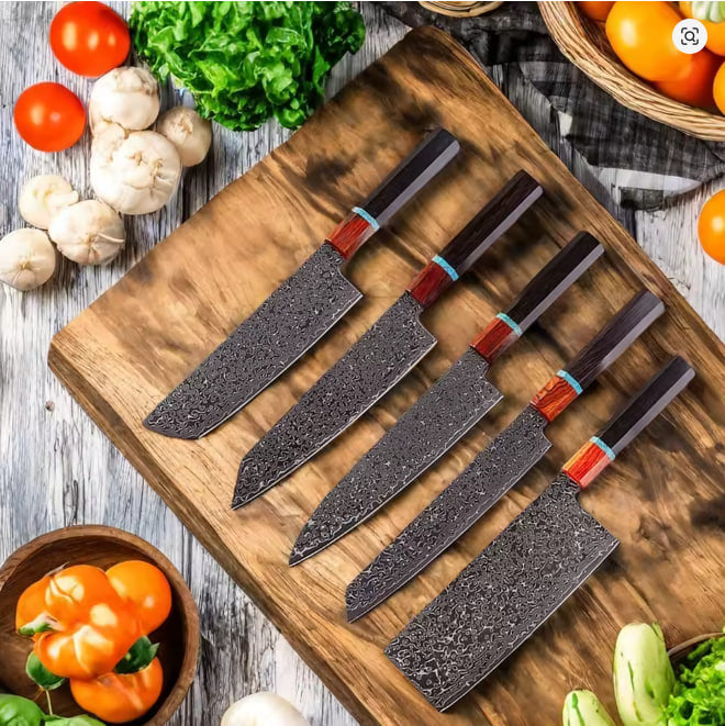 Damascus Steel Japanese Chef Knife Kitchen Meat Cleaver Sushi Fish Vegetable Cutter Nakiri Slicing Cooking Tools